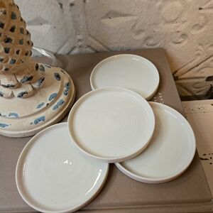 Mikasa "Callie" (Alyssa) Vintage Bone White  Ceramic Coaster Set of 4 Cottage